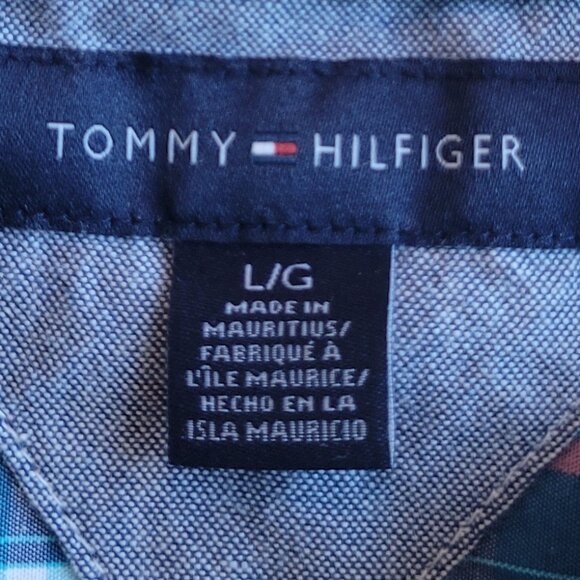 Tommy Hilfiger Plain Blue Short Sleeve Button Down Shirt Large L - Picture 4 of 5